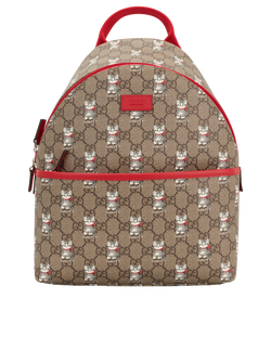 GG Cats Print Backpack, Canvas, Brown, 5040, DB, 4*